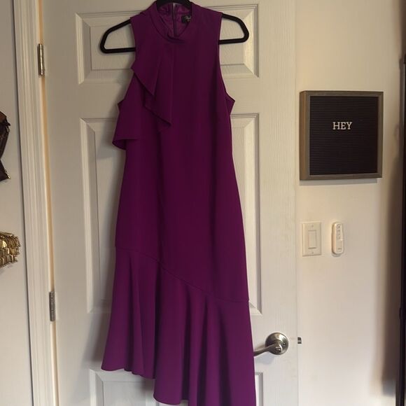 Parker Purple Asymmetrical Halter Cocktail Dress Size Small LIKE NEW - Back Zip - Picture 2 of 5